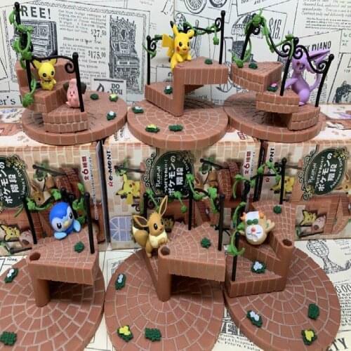6pcs Set of New Cute Cartoon Anime Spiral Staircase Pokemon Toys That Can Be Spliced Brinquedos Collection Anime Kids Doll