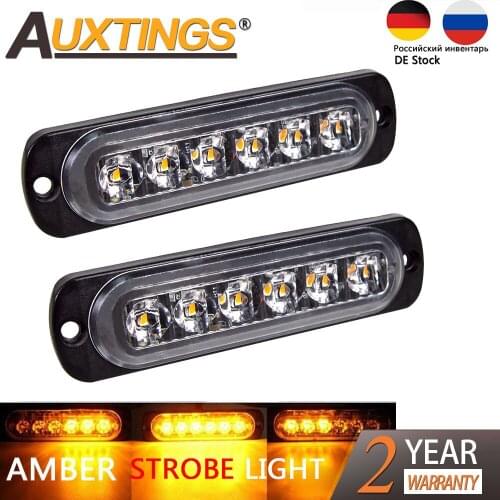 Auxting 2pcs Amber 6LED Car Truck Motorcycle Emergency Beacon Warning Hazard Flash Strobe Light Bar offroad Fog Lamp 12V 24V