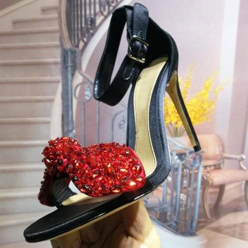 Brand Rhinestone Silk Women Sandals Elegant 10.5cm High Heels Sexy Women Heel Shoes Pointed Toe Ladies Shoes Extreme Women Pumps