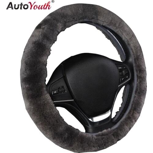 AUTOYOUTH Wool Steering Wheel Cover Genuine Fur Sheepskin Super Soft Plush Warm Hand Winter Car Accessories Universal Fit 1PC
