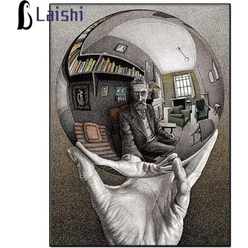 Diy diamond painting Reflective ball in hand, self-portrait in spherical mirror rhinestone mosaic full square round drill