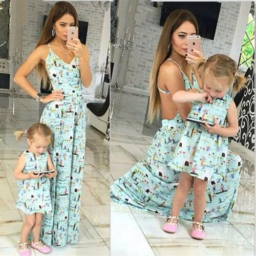 Long Skirt Family Outfit Mommy And Me Clothes Fashion Women Dresses Mother Daughter Macthing Backless Suspender Dress