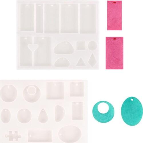 DIY Epoxy Mold Crystal Epoxy Necklace Pendant Square Oval Puzzle moule with Hole Resin Silicone Mold For Jewelry Handmade