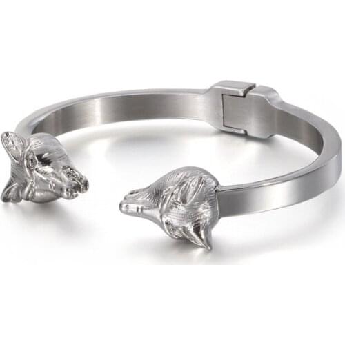 European and American stainless steel bracelet mens jewelry fashion animal wolf head stainless steel personality open bracelet