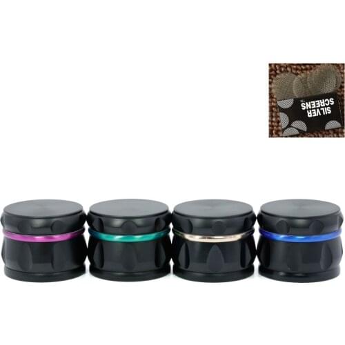 Hot 63mm 4 layer two-color pattern chamfered metal material smoking herb grinder tobacco pipe fittings