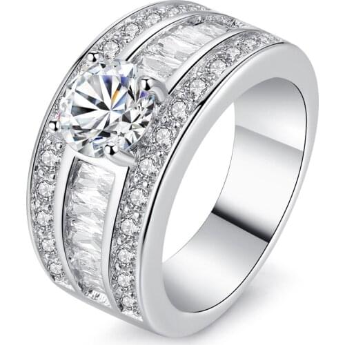 Sparkling Cubic Zirconia Rings Wide Band Double Row Crystal Ring For Women Lovers Engagement Wedding Jewelry Luxury Statement