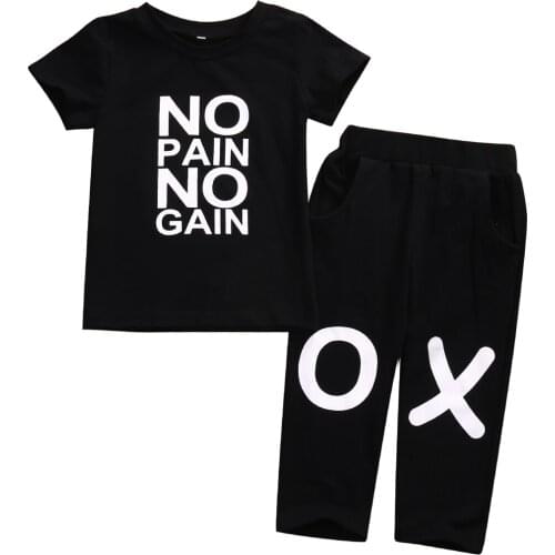 Citgeett Toddler Kids Baby Boys Short Sleeves Black XO Summer Casual Clothes T-shirt Tops+Pants Outfits Letter Fashion Set