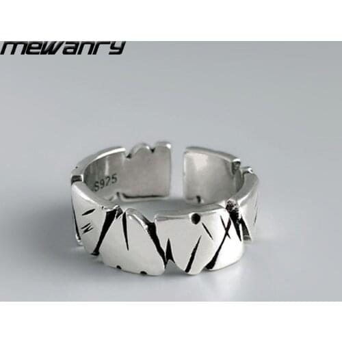 Mewanry 925 Sterling Silver Rings for Men Accessories New Trendy Rock Punk Vintage Crack Texture Party Jewelry Gifts Wholesale