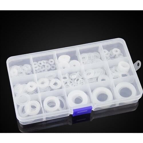 250pcs White Soft Nylon Washer Set Plastic Insulated Flat Washer Water Pipe Leakproof Gasket Set
