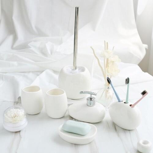 Ceramic Bathroom Accessories Set Five-piece Wash Set/Toilet Cleaning Brush/Lotion Soap Dispenser/Toothbrush Holder/Soap Tray