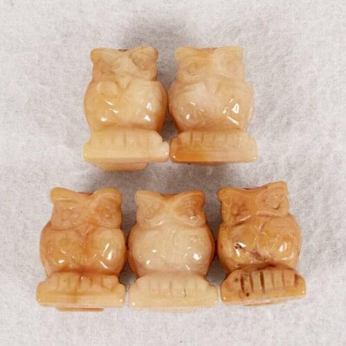 Natural Gemstone Quartz Yellow Jade Owl Figurine Reiki Healing Crystal