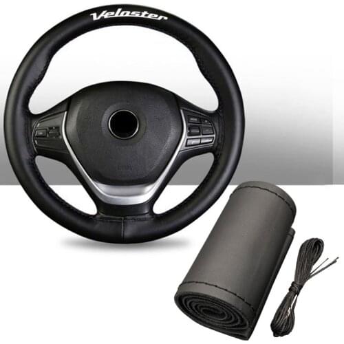 15 Inch 100% Cowhide Braid with Needles Thread Genuine Leather Car Steering Wheel Cover Soft Anti Slip For Hyundai Veloster