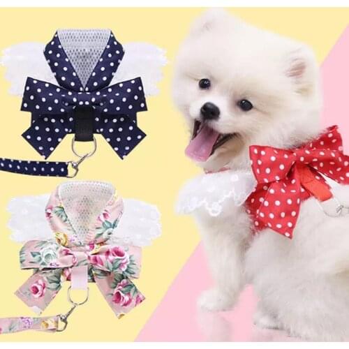 Pet Small Medium Dog Harness Breathable Chest Strap Plaid Teddy Bichon Pet Clothes Supplies Dog Chain Leash Printed Vest