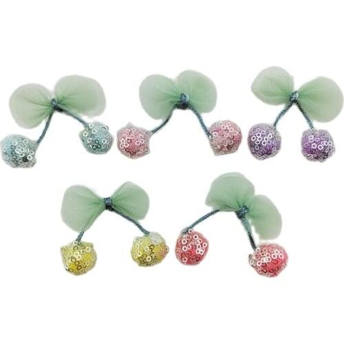 5Pcs 4.5*4CM Mesh Cherry Applique For Clothes Hat Leggings Sewing Decor DIY Headwear Accessories Patches