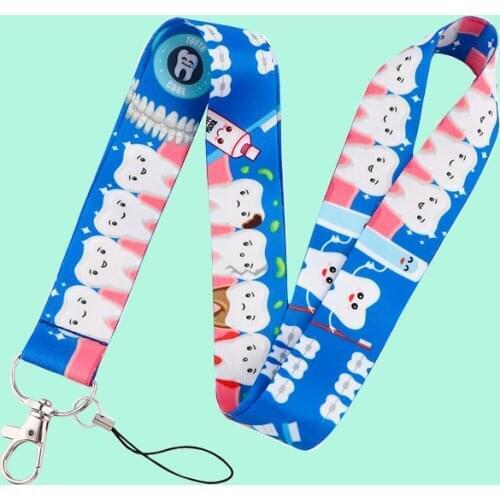 20pcs/lot G2120 Cartoon Teeth Lanyard Keychain keys Badge ID card Mobile Phone Rope Cute Gifts Lanyard For Doctor Nurse