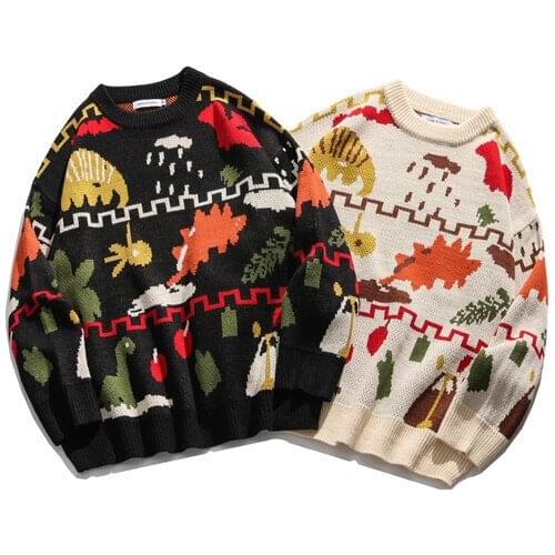 Dinosaur era lazy Hong Kong wind round neck loose sweater male autumn couple trend Korean sweater