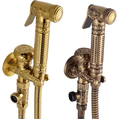 Bathroom Bidet Faucets Carving Solid Brass Cold Toilet Shower Blow-fed Spray Gun Nozzle Bidet Mixer Tap Gold/Antique Brass