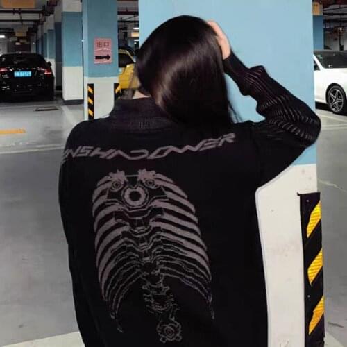 Y2K Skull graphics Winter Knitted Striped Sweater Women Sweater Oversized Pullovers Sweaters Loose Streetwear Grunge clothing