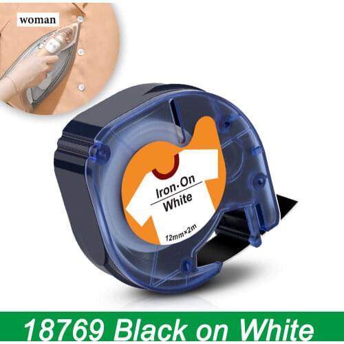 Label Tape 18771 18769 Iron-On Fabric Labels 12mm Compatible for Dymo Letratag Label Tapes Black on White Fabric Iron-on Ribbons