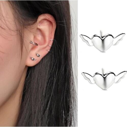 Cute girl earrings silver color color love wings angel bling mini earrings for women wings of fire graphic novels earring
