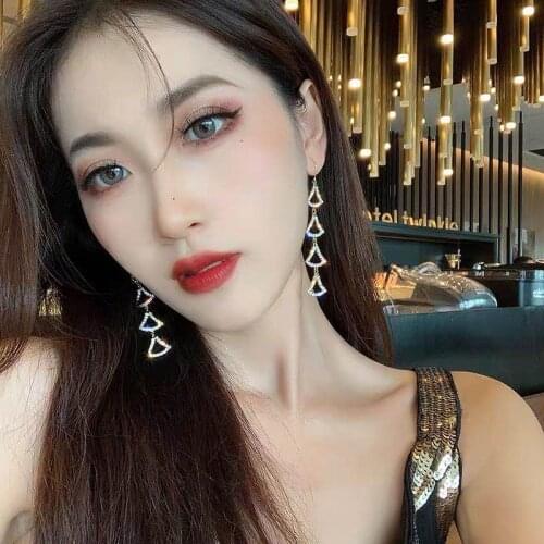 Fashion Korean Rhinestone womens Earrings geometric design multilayer triangular Earrings Valentines Day Jewelry Gift