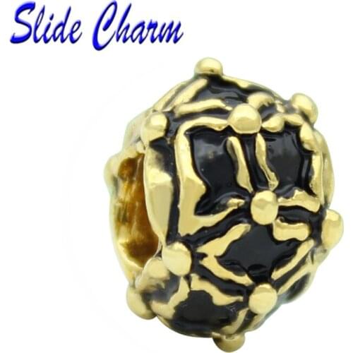 Female fashion jewelry, DIY personality charm, amulet beads gold with black enamel Fit Pandora bracelet necklace