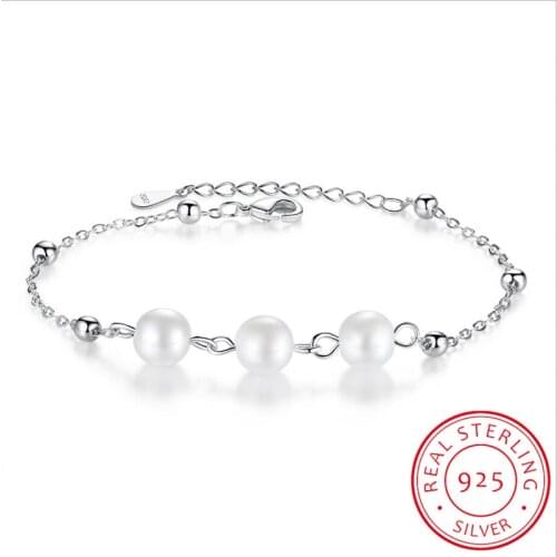 925 Sterling Silver Charm Bracelet for Women Silver Beads Chain with Pearl Adjustable Bracelet Fine Jewelry Friendship Gift