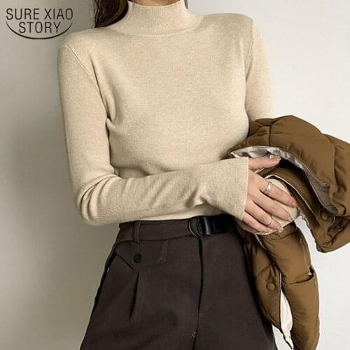2021 Winter Casual Solid Turtleneck Ladies Sweater Thin Pullover Jumper Knitted Sweater Women Female Clothing Pull Femme 12124