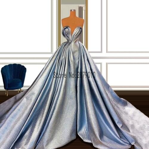 Blue Mermaid Simple Sexy Evening Dresses 2020 Sweetheart Neck Pleat Formal Dress Evening Gowns