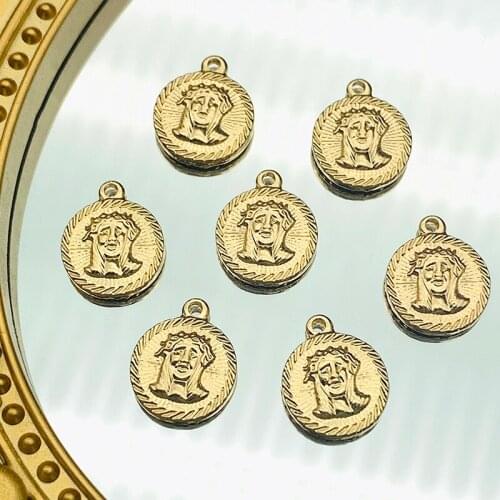 Golden Zinc Alloy Virgin Mary Queen Round Coin Charms 10Pcs/set Punk Geometry Portrait Coins Charm For Necklace DIY Accessories