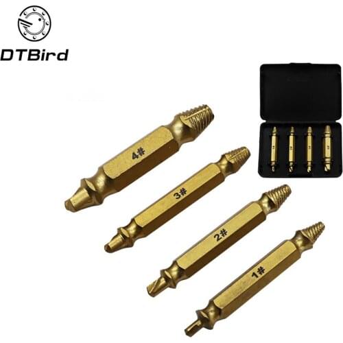 4pcs Titanium Screw Extractor Drill Bits Guide Set Broken Damaged Bolt Remover Speed Out Easy Out Stud Reverse 1# 2# 3# 4# DT7