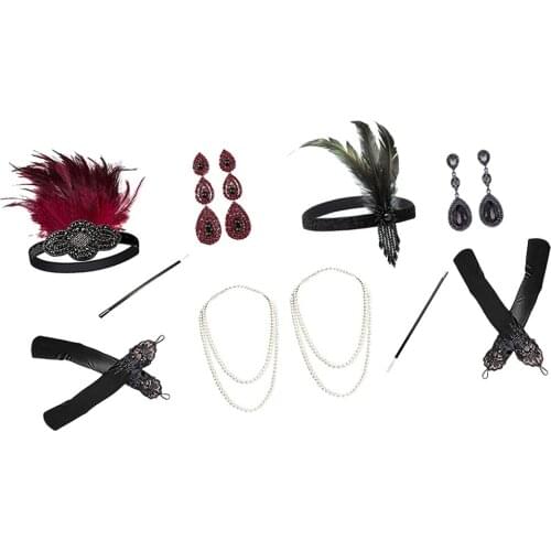 5Pack Vintage Style 1920s Headband Gloves Party Fancy Dress Costume