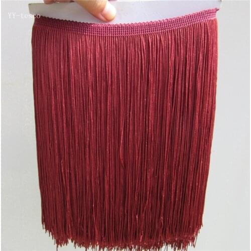 5Yards 25cm Wide Lace Fringe Trim Tassel Red wine Fringe Trimming For DIY Latin Dress Stage Clothes Accessories Lace Ribbon