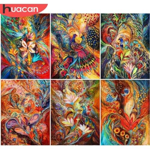 HUACAN DIY Diamond Painting Cross Stitch Peacock Abstract Painting Rhinestone Full Square 5D Diamond Embroidery Animal Wall Art