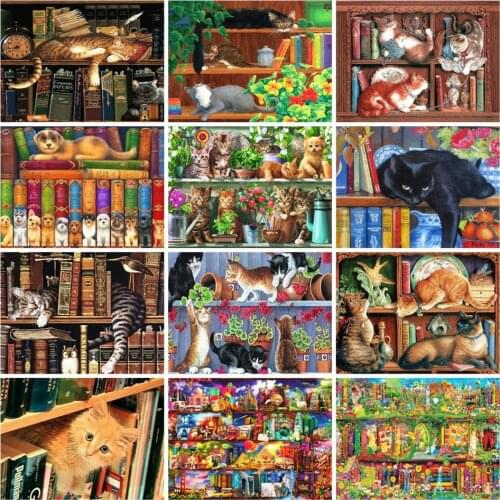 AZQSD Diamond Embroidery Cat Animal Diamond Painting Cross Stitch Full Drill Square Home Decor Rhinestones Gift Handmade