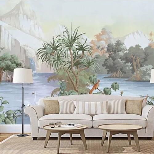 Bacaz Tropical Rainforest Plant Wallpaper Photo Mural Mountain Birds Tree for Sofa Background 3d Nature Wall paper Sticker Decor