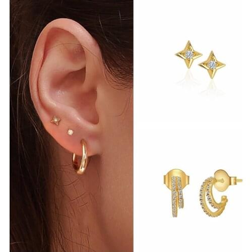 BOAKO 925 Sterling Silver Stud Earrings For Women Star Pendientes Piercing Crystal Zircon Hook Earing Luxury Jewelry Joyero Gift