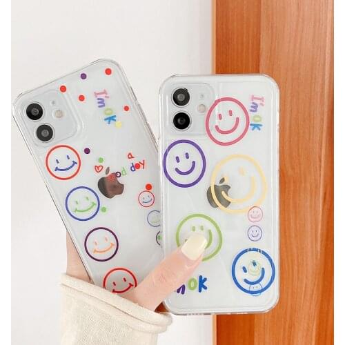 Funny Colorful Smile Face Phone Case for iphone 12 Mini 11 Pro Max XR XS X 7 8 Plus Transparent Shockproof Soft Cover
