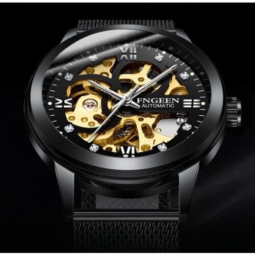 FNGEEN Fashion Men Skeleton Automatic Mechanical Watch Men Stainless steel Sport Business Wristwatch Relogio Masculino