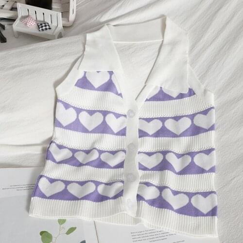 Heliar Women Knitted Halter Tops Stripes Female Sexy Cute Tops Sweet Heart V-neck Button Up Tops For Women 2021 Summer