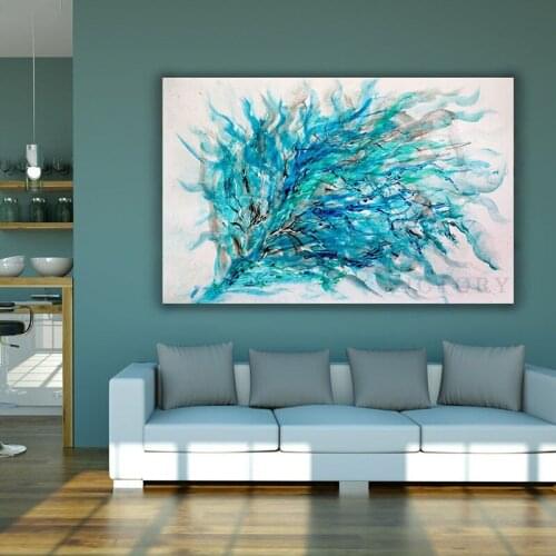 Feather Art Prints Blue Purple Abstract Poster Glam Canvas Painting Modern Wall Art Pictures for Interior Living Room Romantic
