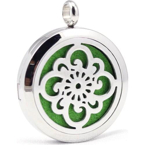 30mm 316L stainless steel flower design aroma aromatherapy essential oil diffuser necklace