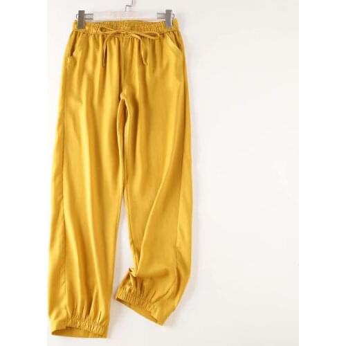 Summer women high waist harem pants yellow ankle length pants trousers ladies harem pants elastic waist black pants