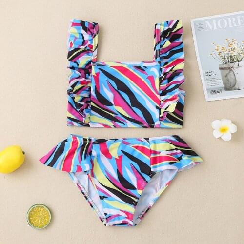 Girls Summer Swimsuit Set Childrens Clothing Girls Summer Color Striped Swimsuit Beach Swimming Pool