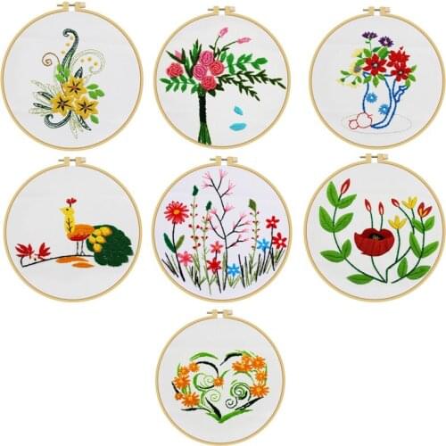 DIY Embroidery Kit Flowers Pattern Cross Stitch Needlework Kit Cotton Thread Painting Wall Picture Home Decoration Craft Gift