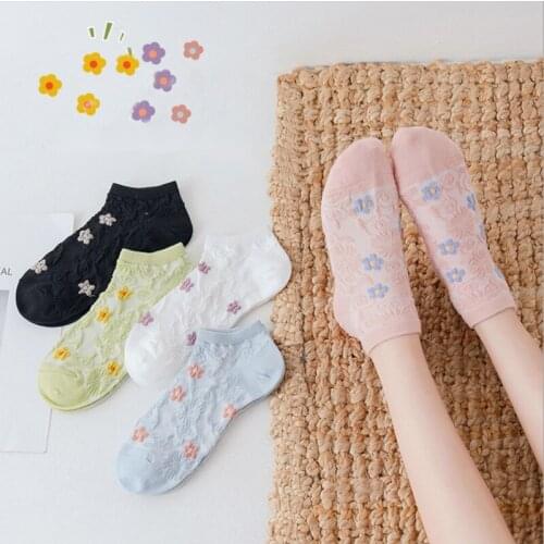 Floral socks female Japanese lovely college style shallow mouth socks summer thin breathable boat socks girl style female socks