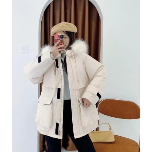 2021 spot popular winter new big mouth bag bundle cuffs thickened hooded tooling loose medium length cotton clothes