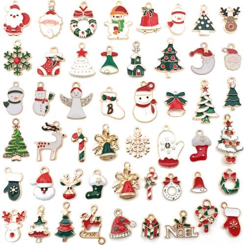 20pcs/lot New Year Metal Alloy Pendant Drop Christmas Charm Decor Ornaments Hanging Christmas Decorations Room Decor Navidad
