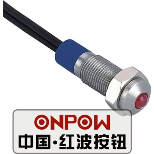ONPOW 6mm Domed head 6V,12V,220V Dot LED Stainless steel Signal lamp with wires, indicator lamp (GQ6G-D/S-Y) CE,RoHS