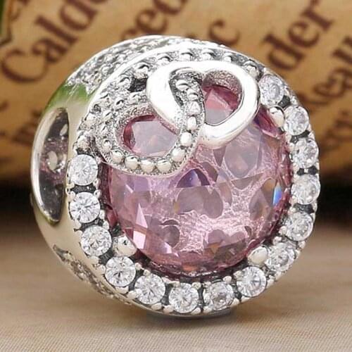 Original Entwined Love Heart With Pink Crystal Beads Fit 925 Sterling Silver Bead Charm Pandora Bracelet Bangle DIY Jewelry